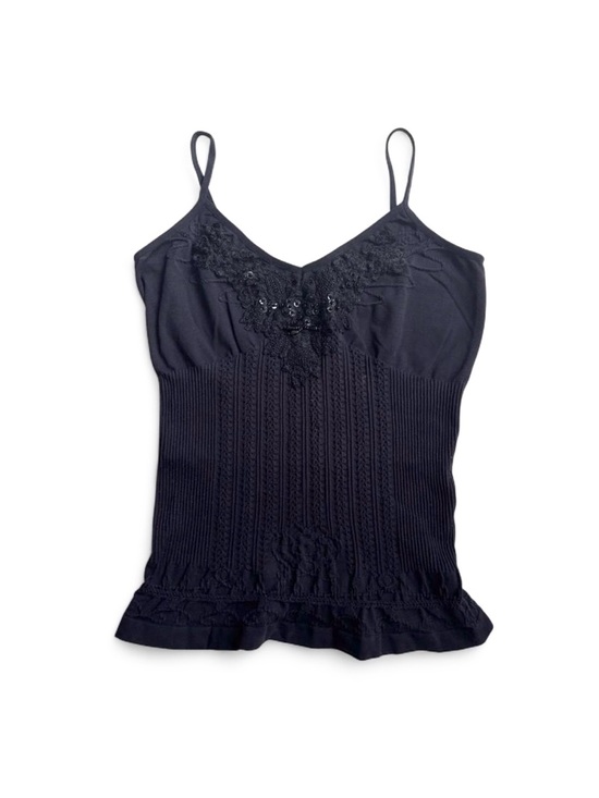 le chateau Tops - whimsigoth beaded black y2k lace trim cami